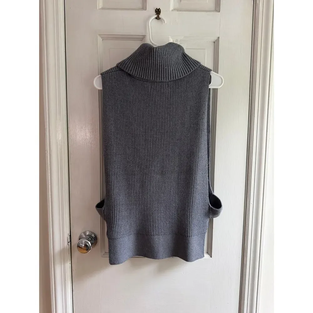 Anthropologie Gray Ribbed Turtleneck Sweater Vest One Size Chunky Knit